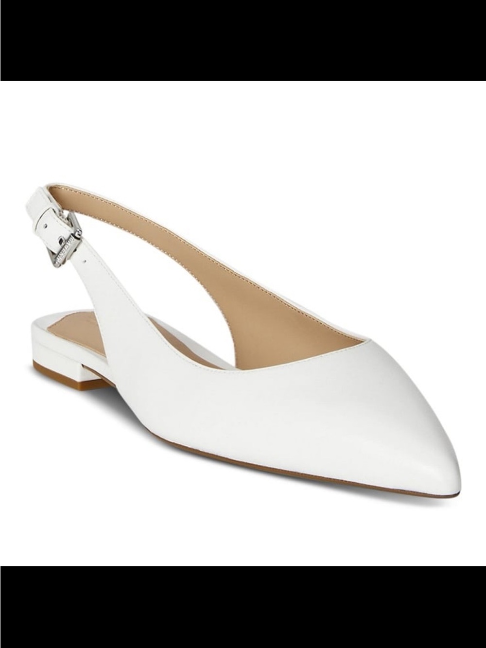 Ralph Lauren White Pointed Slingback Flat with Buckle londyn
